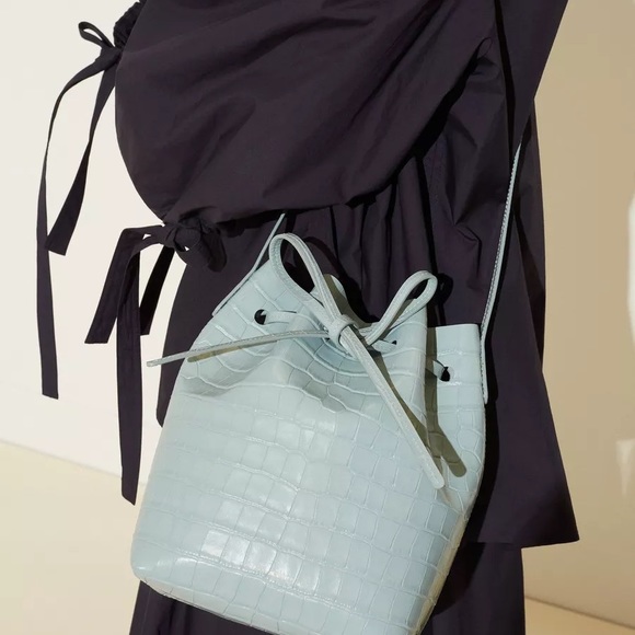 Mansur Gavriel Blue Croc Mini Bucket Bag - Picture 14 of 14